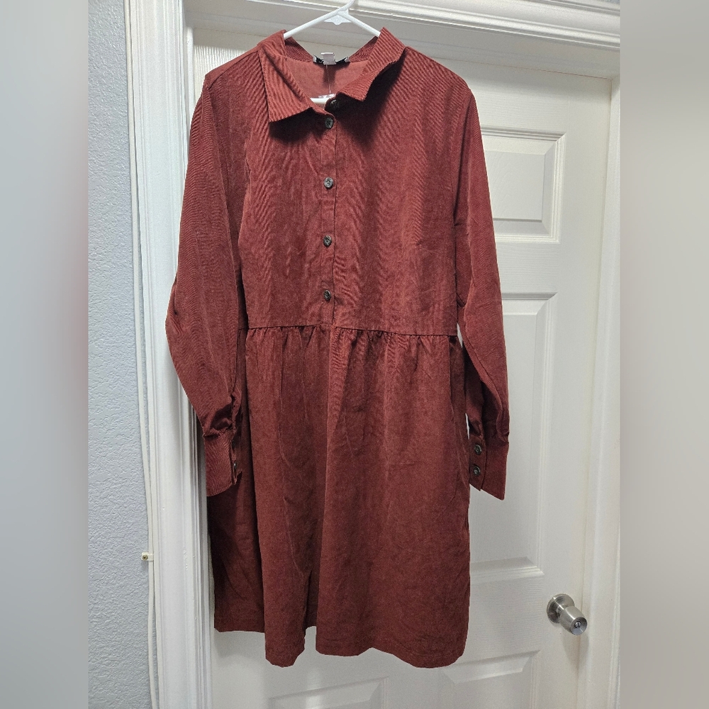 Rust Brown Button-Up Dress